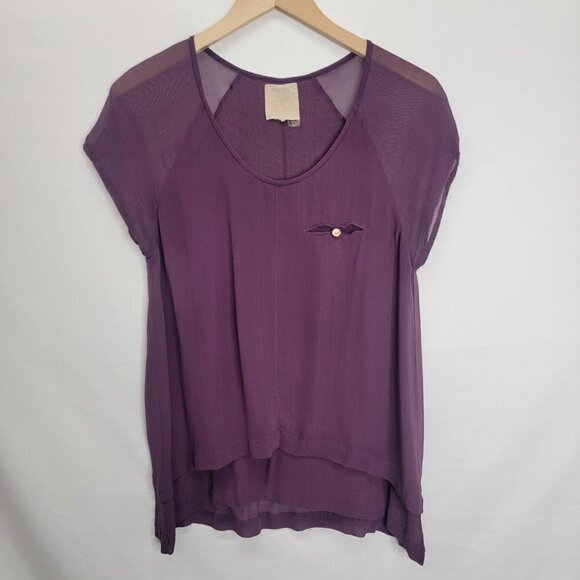 Plum Purple Sheer Cap Sleeve Multiple layer Blouse - Picture 5 of 15